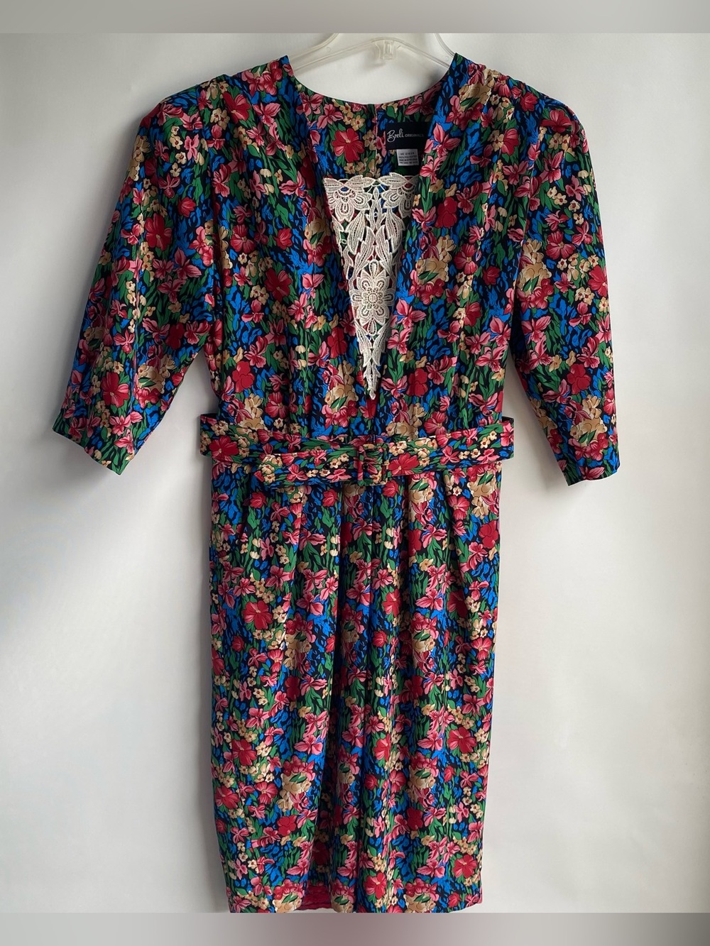 Vintage 80s Breli Originals floral midi dress belted pencil skirt Secretary 8